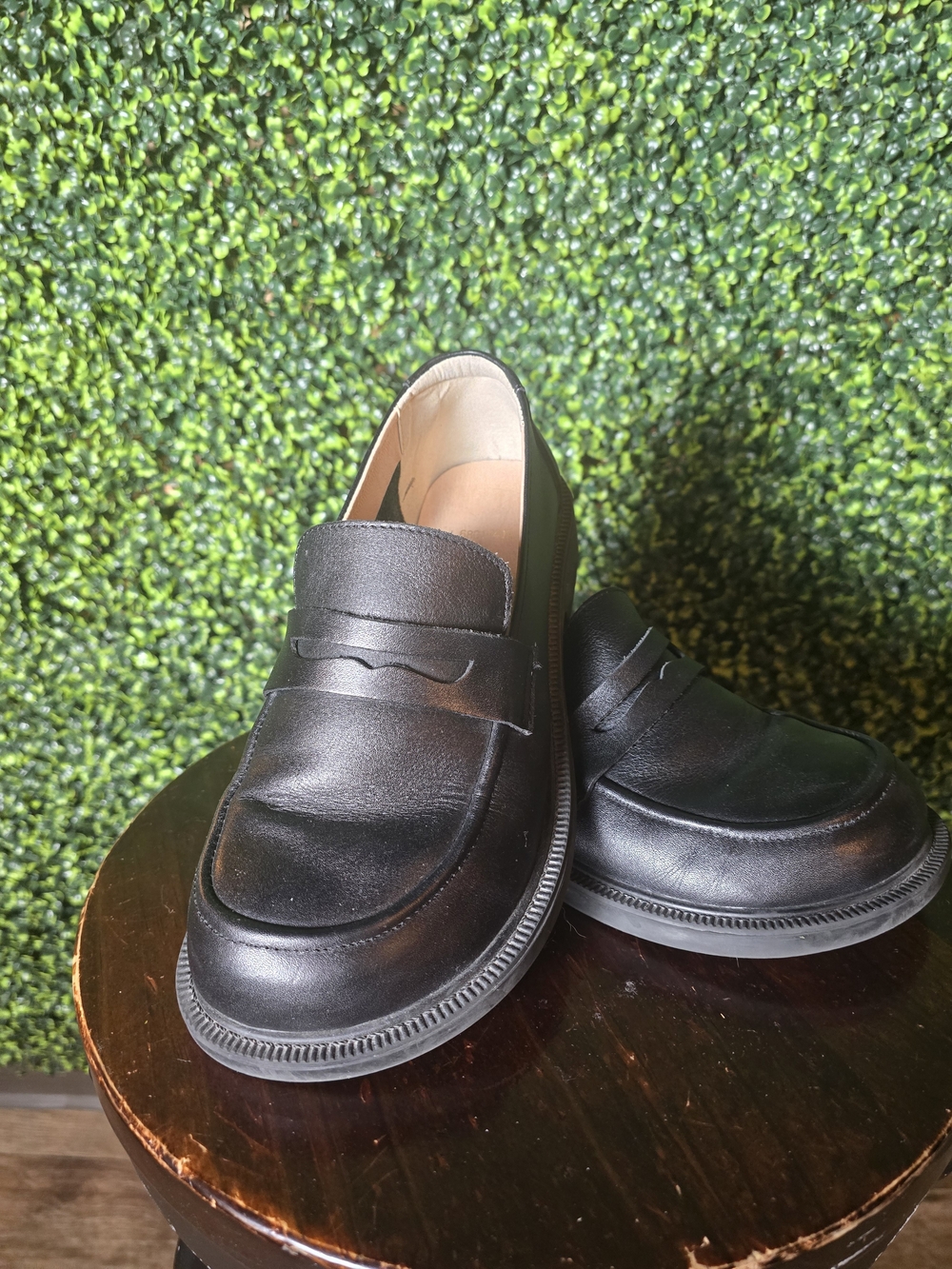 Wide Fit Big Toe Full Grain Leather Penny Loafers Handmade Shoes in Black
